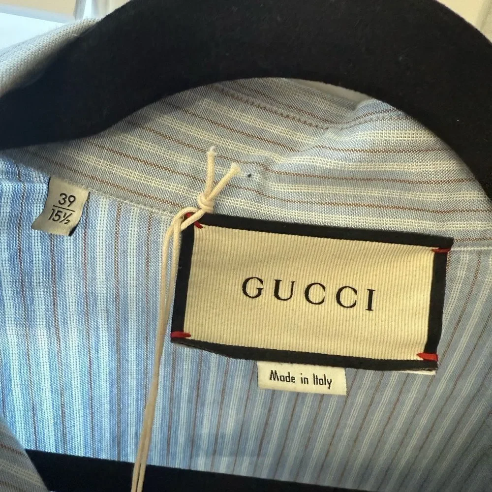 Brand new Gycci men’s oversized  Blue Striped dress shirt  Shirt size 15 1/2